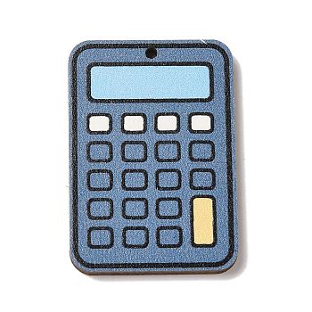 Color Printing Wood Pendants, Stationery, Calculator, 35x25x2.5mm, Hole: 1.5mm