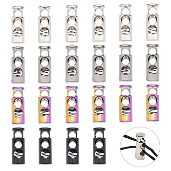 32Pcs 4 Colors Alloy Spring Cord Locks, 2-Hole, Mixed Color, 25x8.5mm, Hole: 5mm, 8pcs/color