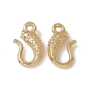 Brass S-Hook Clasps, for Bracelet Making, Fish, Real 18K Gold Plated, 11x6x2.5mm, Hole: 1.2mm