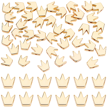 50Pcs Brass Beads, Long-Lasting Plated, Crown, Real 18K Gold Plated, 8x8x3mm, Hole: 1.5mm