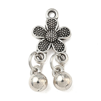 Tibetan Style Alloy Pendants, Flower, Long-Lasting Plated, Rack Plating, Antique Silver, 24.5x10.5x5mm, Hole: 1.5mm