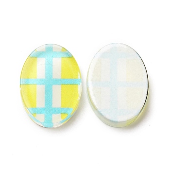 Transparent Acrylic Cabochons, for Earrings Accessories, Oval with Tartan Pattern, Yellow, 18.7x13.8x3.3mm