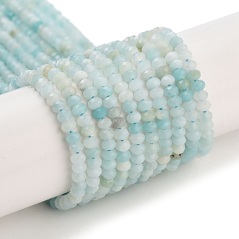 Natural Flower Amazonite Beads Strands, Faceted, Rondelle, 3x2~2.5mm, Hole: 0.6mm, about 165pcs/strand, 15.35 inch(39cm)