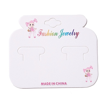 Paper Jewelry Display Cards for Hair Clip, Rectangle with Girl Pattern, White, 7.6x9.1x0.03cm, Hole: 17.5x10mm
