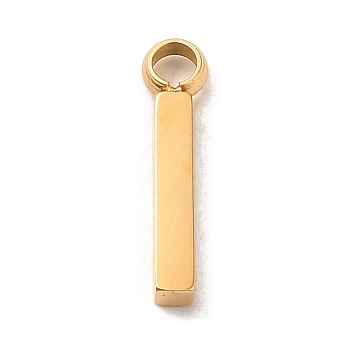 304 Stainless Steel Charms, Rectangle Charm, Real 14K Gold Plated, 10x2x1.5mm, Hole: 1.5mm