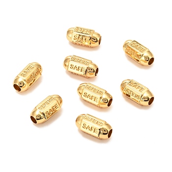 Brass Beads, Long-Lasting Plated, Olive with Word SAFE & DEFEND , Real 18K Gold Plated, 14x7mm, Hole: 3.5mm
