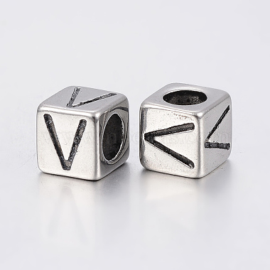 304 Stainless Steel Large Hole Letter European Beads(STAS-H428-01AS-V)-2