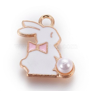 Light Gold Pink Rabbit Alloy+Enamel Pendants