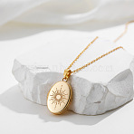 304 Stainless Steel Oval with Sun Photo Locket Pendant Necklaces, Golden, 15.75 inch(40cm)(WG8DEA6-02)