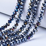 Electroplate Glass Beads Strands, Opaque Solid Color, AB Color Plated, Faceted, Rondelle, Black, 2.3~2.7x2mm, Hole: 0.4mm, about 135~140pcs/strand, 26~27cm(EGLA-A034-P1mm-B01)