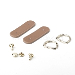 2Pcs PU Leather Purse Suspension Clasps, with Alloy D-Ring Clasps, Light Gold, Saddle Brown, 50.5x16x3mm, Hole: 2.5mm(FIND-WH20023-072LG-03)