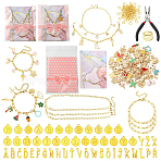 DIY Bracelet/Necklaces Makings Kits, include Alloy Enamel Pendants, 304 Stainless Steel Paperclip Chain Bracelets & Necklace, Carbon Steel Pliers, Iron Rings, Brass Rings, Display Cards, Plastic Bag, Golden, 155mm(DIY-YW0018-26)