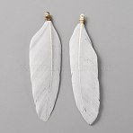 Feather Big Pendants, with Golden Iron Findings, Gray, 72~82x14~19x1.7mm, Hole: 1.2mm(FIND-WH0143-94N)