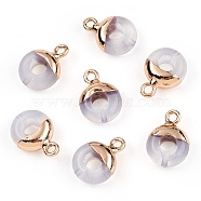 Synthetic Opalite Flat Round/Donut Charms, with Rack Plating Golden Tone Brass Loops, 14x10mm(G-I347-18)