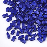 2-Hole Baking Paint Glass Seed Beads, Rectangle, Blue, 4.5~5.5x2x2~2.5mm, Hole: 0.5~0.8mm(SEED-S023-17B-10)