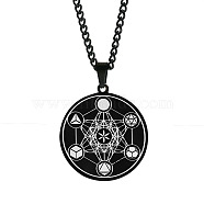 Stainless Steel Flower of Life Metatron Angel Solomon Pendant Necklaces, Twisted Chain Necklaces(BU8279-3)