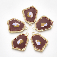 Smooth Surface Alloy Enamel Pendants, Polygon, Matte Gold Color, Dark Red, 31x22.5x2mm, Hole: 2mm(PALLOY-T067-01A)