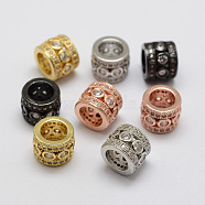 Brass Micro Pave Cubic Zirconia Beads, Column, Lead Free & Nickel Free, Mixed Color, 11x9mm, Hole: 7mm(ZIRC-F038-14-FF)