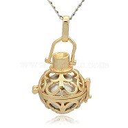 Golden Tone Brass Hollow Round Cage Pendants, with No Hole Spray Painted Brass Round Beads, Silver, 33x24x21mm, Hole: 3x8mm(KK-J235-04G)