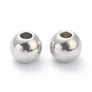 202 Stainless Steel Beads, Round, Stainless Steel Color, 4x3.5mm, Hole: 1.2mm(STAS-I180-04B-P)