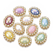 Alloy Cabochons, with Crystal Rhinestone & ABS Plastic Imitation Pearl, Oval, Golden, Mixed Color, 20.5x16.5x5.5mm(RB-R059-07)