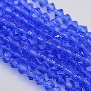Faceted Bicone Glass Beads Strands, Royal Blue, 3.5x3mm, Hole: 1mm, about 113~115pcs/strand, 36~36.5cm(EGLA-P017-3mm-10)