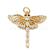 Rack Plating Brass Clear & Black Cubic Zirconia Pendants, Dragonfly Charm, with Jump Ring, Cadmium Free & Nickel Free & Lead Free, Real 18K Gold Plated, 25mm, Dragonfly: 22.5x23.5x2.5mm, Hole: 3.4mm(KK-H341-06G)