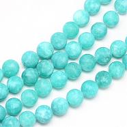 Natural White Jade Bead Strands, Dyed, Frosted, Round, Dark Turquoise, 8~9mm, Hole: 1mm, about 46~48pcs/strand, 14.9 inch(G-R297-8mm-45)