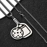 201 Stainless Steel Pickleball Paddle Pendant Box Chain Necklaces for Women Men, Non-Tarnish, Stainless Steel Color, 23.74 inch(60.3cm)(NJEW-H050-02P)