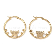 PVD Vacuum Plating 201 Stainless Steel Hoop Earrings, with 304 Stainless Steel Pin, Golden, Butterfly, 35x3mm(EJEW-I309-59A-G)