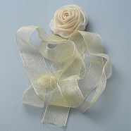 Cloth Rose Ribbon Chokers, Organza Flower Necklace for Women, Light Khaki, 39-3/8~46-1/2 inch(1000~1180mm)(FIND-TAC0011-76A)