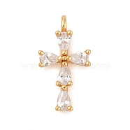 925 Sterling Silver Clear Cubic Zirconia Charms, Cross, Golden, 14.5x7.5x3mm, Hole: 1.4mm(STER-NH0015-01G)