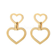 304 Stainless Steel Double Heart Dangle Stud Earrings for Women, Golden, 38mm, Pin: 0.7mm(EJEW-N016-015LG)
