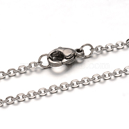 304 Stainless Steel Cable Chain Necklace, with Lobster Claw Clasps, Stainless Steel Color, 17.71 inch(45cm), 2mm(STAS-L164B-01P)