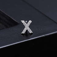 Platinum Brass Micro Pave Cubic Zirconia Stud Earrings, Initial Letter, Letter X, No Size(XI6969-24)