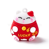 PVC Cartoon Lucky Cat Doll Pendants, for Keychains, Maneki Neko, Red, 37x32x27mm, Hole: 3mm(KY-C008-12B)