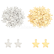 304 Stainless Steel Charms, Star, Golden & Stainless Steel Color, 10x8x0.8mm, Hole: 1mm, 160pcs/box(STAS-UN0016-66)