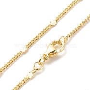 Brass Curb Chains with Star Necklace for Women, Cadmium Free & Lead Free, Real 18K Gold Plated, 17.72 inch(45cm)(NJEW-P265-11G)