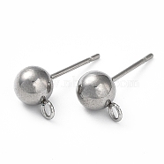 304 Stainless Steel Ball Post Stud Earring Findings, with Loop and 316 Surgical Stainless Steel Pin, Stainless Steel Color, 15x7x4mm, Hole: 1.8mm, Pin: 0.7mm(STAS-Z035-02P-F)