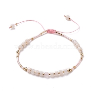 Adjustable Nylon Thread Braided Bead Bracelets, with Natural Pink Aventurine & Rose Quartz Beads, Brass Round Beads and Glass Seed Beads, 2-3/8~3-1/2 inch(5.9~8.8cm)(BJEW-JB05504-02)