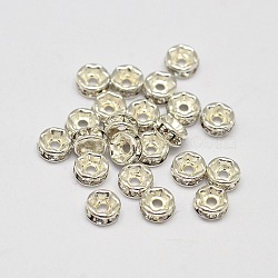 Rack Plating Brass Rhinestone Bead Spacers, Rondelle, Silver Color Plated, 4x2mm, Hole: 1mm(RB-D303-S)