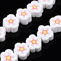 Handmade Polymer Clay Bead Strands, Flower, Creamy White, 7.5~10x7~11x3.5~5mm, Hole: 1.6mm, about 38~40pcs/strand, 13.58 inch~14.57 inch(34.5~37cm)(CLAY-N011-48A-14)