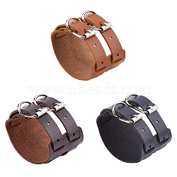 3Pcs 3 Colors Imitation Leather Cord Bracelet, with Alloy Clasps, Mixed Color, 11-3/8 inch(28.8cm), 1pc/color(BJEW-FH0001-02)