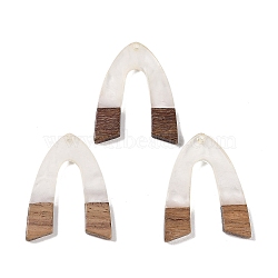 Resin & Wood Pendants, Arch Charms, White, 37.5x28.5x3.5mm, Hole: 2mm(WOOD-F015-16H)