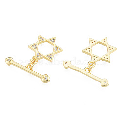 Brass Pave Clear Cubic Zirconia Toggle Clasps, Nickel Free, Star, Real 18K Gold Plated, Bar: 5.5x23x2mm , Star: 18x14x2mm, Hole: 1.5mm(KK-N231-400)