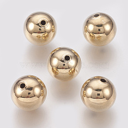 Brass Beads, Nickel Free, Real 18K Gold Plated, Round, 12mm, Hole: 2mm(X-KK-R058-034G)