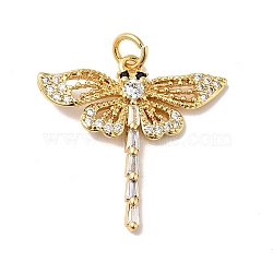 Rack Plating Brass Clear & Black Cubic Zirconia Pendants, Dragonfly Charm, with Jump Ring, Cadmium Free & Nickel Free & Lead Free, Real 18K Gold Plated, 25mm, Dragonfly: 22.5x23.5x2.5mm, Hole: 3.4mm(KK-H341-06G)