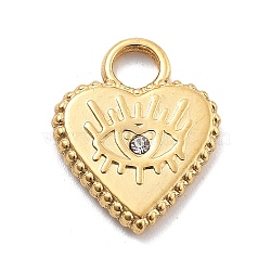 304 Stainless Steel Rhinestone Pendants, PVD Vacuum Plating, Heart, Real 18K Gold Plated, 15x12x2mm, Hole: 3mm(STAS-R155-035I-G)