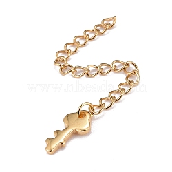 304 Stainless Steel Chain Extender, Curb Chain, with 202 Stainless Steel Charms, Key, Golden, 66mm, Link: 3.7x3x0.5mm, Key: 12.5x6x1.4mm(STAS-F268-19G)