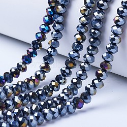Electroplate Glass Beads Strands, Opaque Solid Color, AB Color Plated, Faceted, Rondelle, Black, 2.5x2mm, Hole: 0.4mm, about 150~170pcs/strand, 11 inch(27.5cm)(EGLA-A034-P1mm-B01)